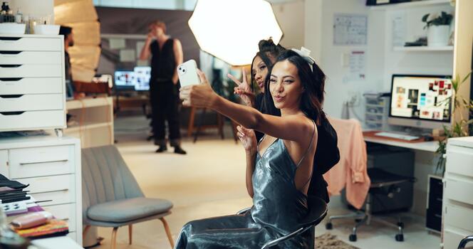 Beauty influencer and stylist creating authentic content at brand campaign shoot